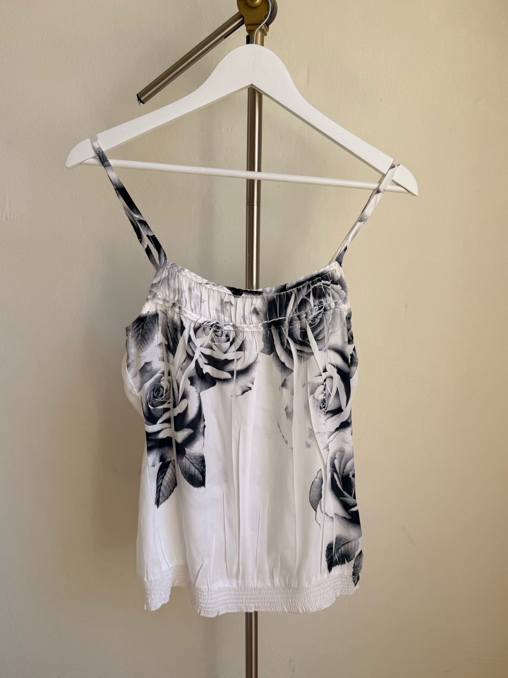 FANG White Camisole with Black Rose Print